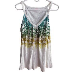 Athleta White Paisley Print Colorful Racerback Athletic Tank Size Small Tall